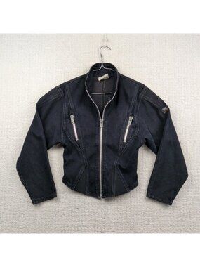 Vintage Parasuco x Santana Black Denim Jacket Steampunk Goth Biker Grunge Wom S